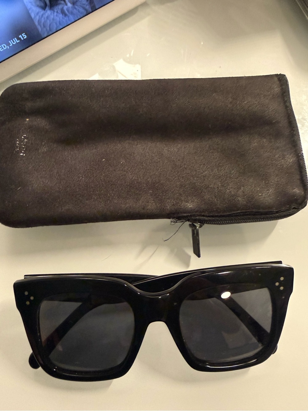 Celine Black Oversized Square Sunglasses with original zip pouch.